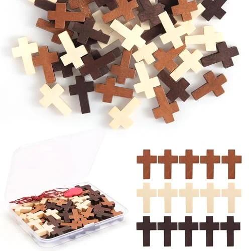 3 Colors Mini Wooden Prayer Cross Pendants