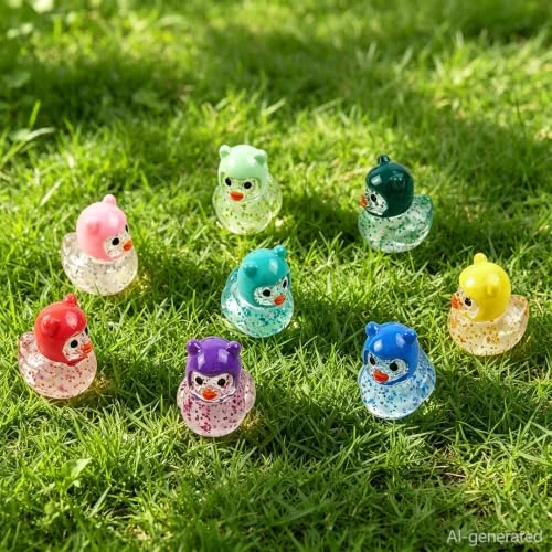 Colorful Tiny Ducks in Bear Hat Figures