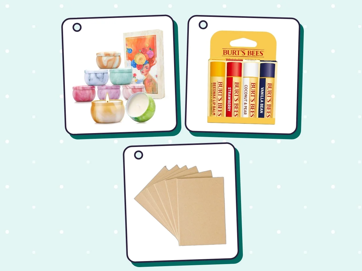 A small tin and a flat keyring, both envelope-sized