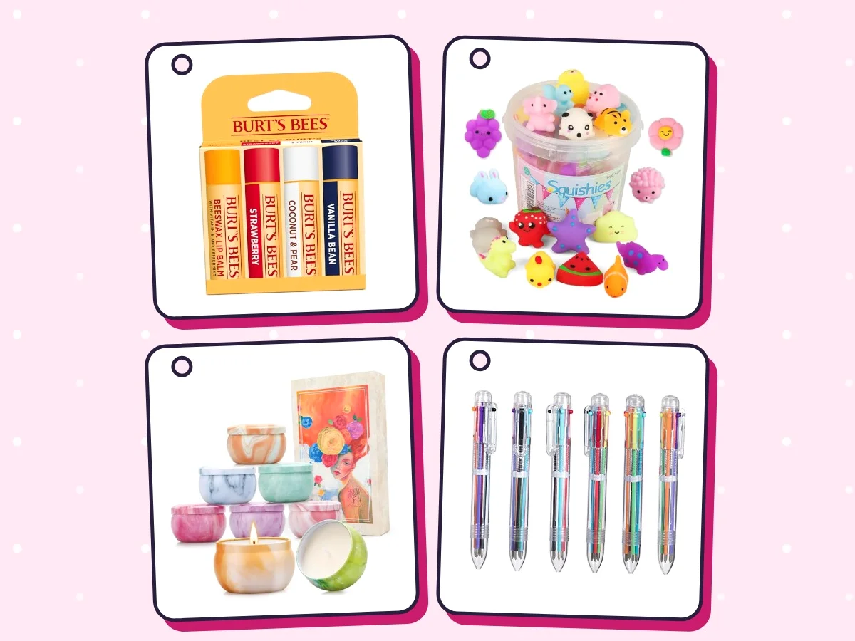 A keyring, a lip balm and a small tin side by side