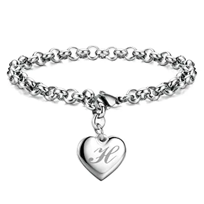 Day Initial Charm Bracelets Stainless Steel Charm