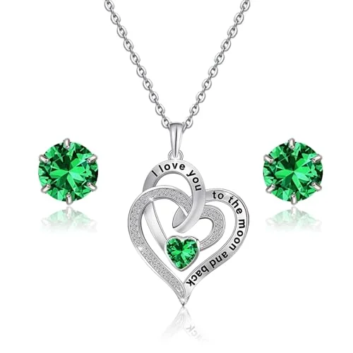 Double Heart Necklace Earrings Set Gift