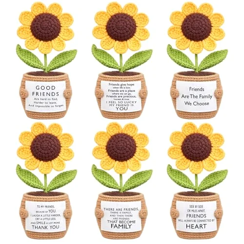 Galentines Handmade Sunflower Crochet Doll with Positive