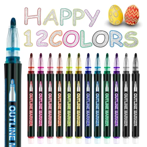 Girls Boys Kids 12 Shimmer Markers Outline