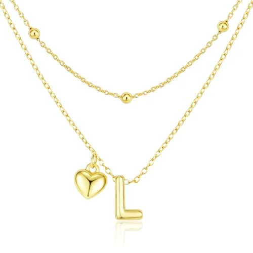 Gold Heart Initial Necklaces Hers Dainty 14K