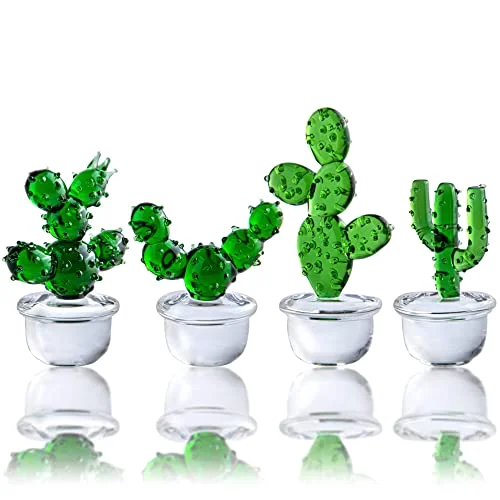 Hand Blown Glass Cactus Figurines Miniature Desk