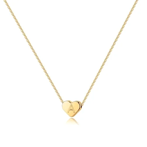 Heart initial necklace, gold plated