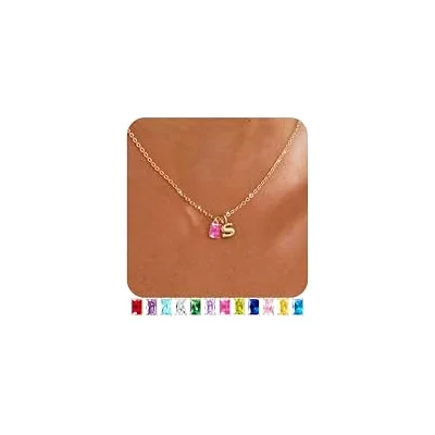 Initial Necklaces 14K Gold Plated Birthstone Necklace