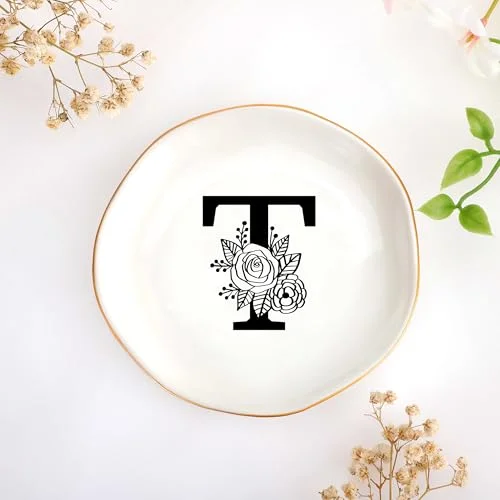 Initial T Ceramic Jewelry Tray