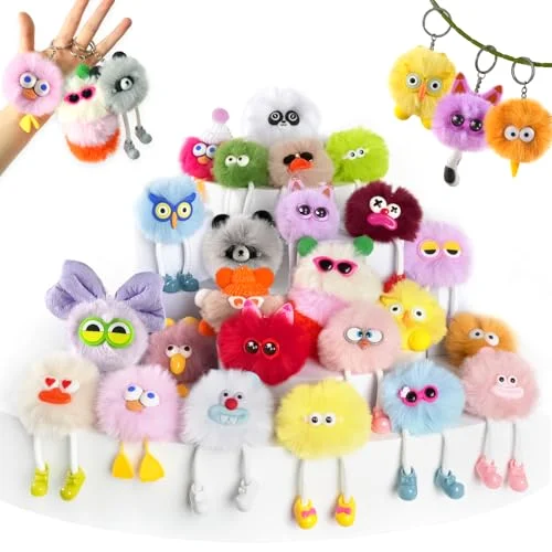 Plush Keychain fluffy Pom Animals Key Chain