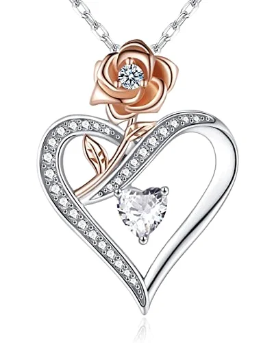 Sterling Silver Cubic Zirconia Necklace with Rose