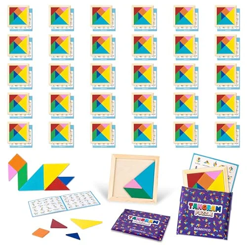 Tangram Puzzle Wooden Pack 30 Kids .