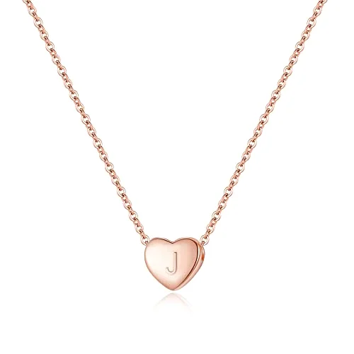 Women 925 Sterling Silver Tiny Initial Heart, necklace