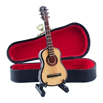 Wooden Miniature Guitar Replica with Stand